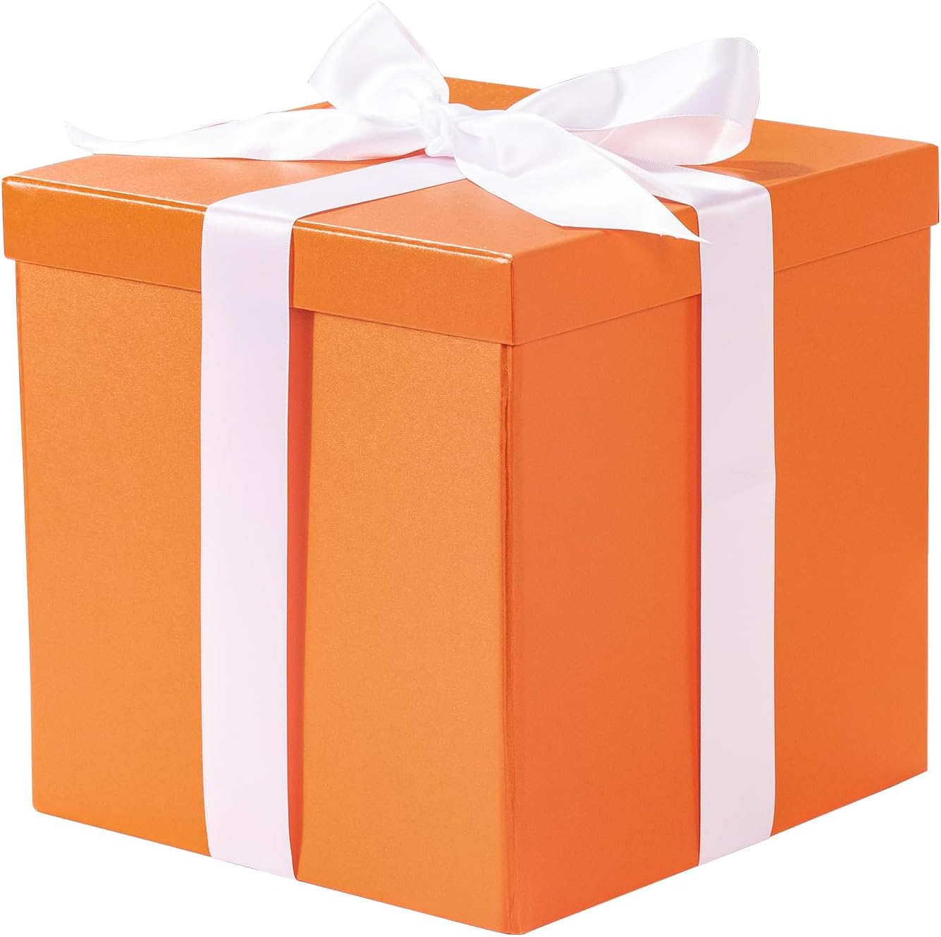 Medium Birthday Gift Box with Lids, Ribbon and Tissue Paper, Collapsible Gift Box - 1 Pcs, 10x10x10 Inches, Orange
