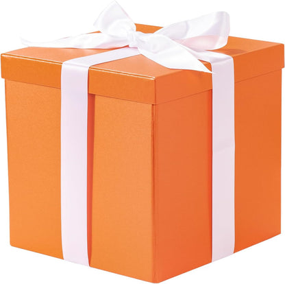 Medium Birthday Gift Box with Lids, Ribbon and Tissue Paper, Collapsible Gift Box - 1 Pcs, 10x10x10 Inches, Orange