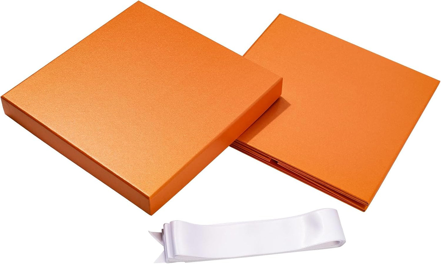 Medium Birthday Gift Box with Lids, Ribbon and Tissue Paper, Collapsible Gift Box - 1 Pcs, 10x10x10 Inches, Orange