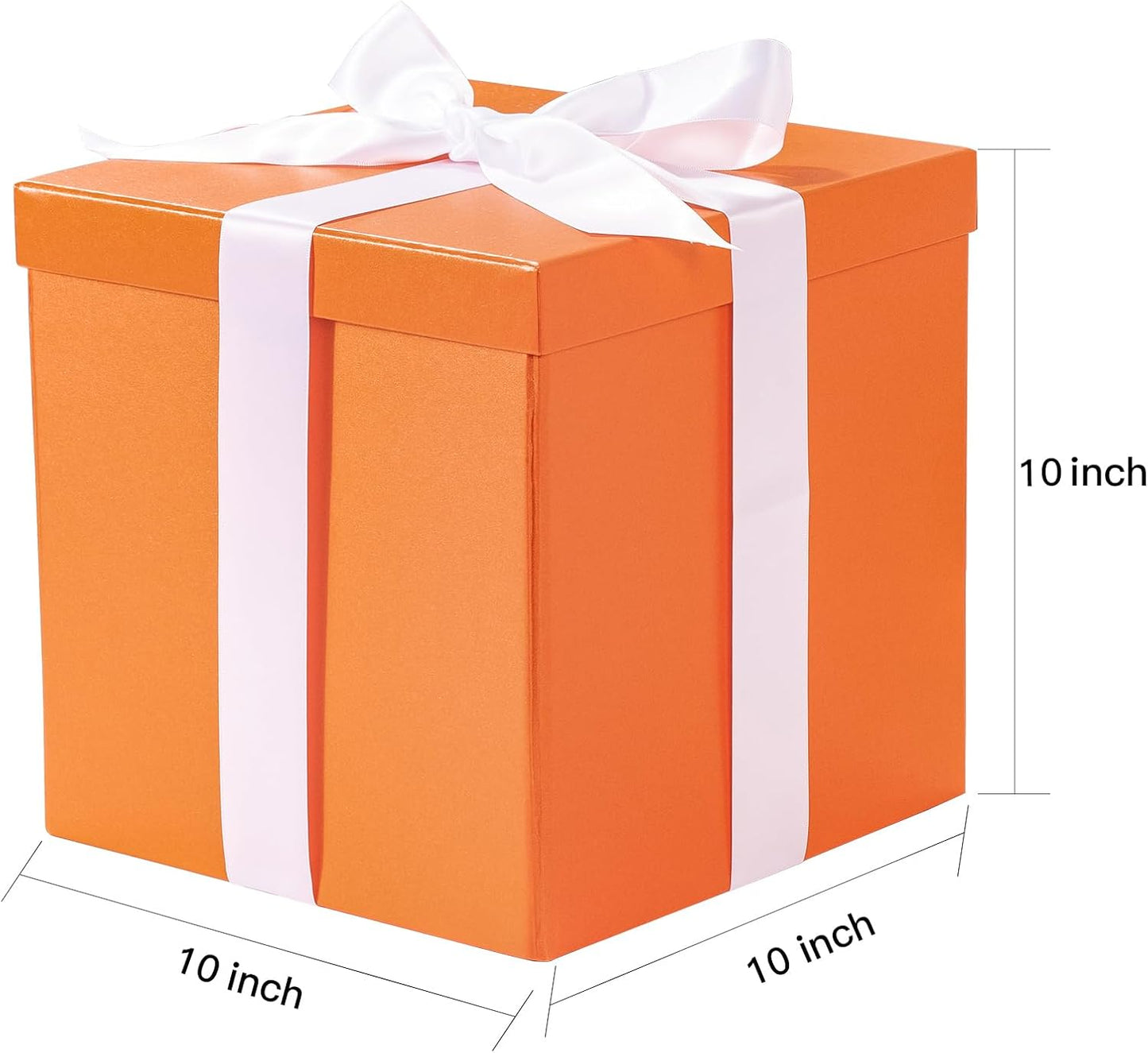 Medium Birthday Gift Box with Lids, Ribbon and Tissue Paper, Collapsible Gift Box - 1 Pcs, 10x10x10 Inches, Orange