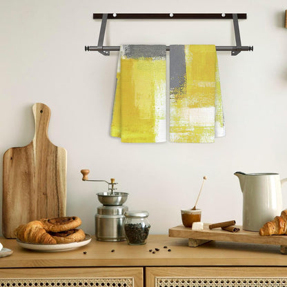 Yellow and Grey Hand Towels 2 Pack Set - Modern Yellow Gray Kitchen Dish Towels with Hanging Loop, Modern Kitchen Decor, 16x24
