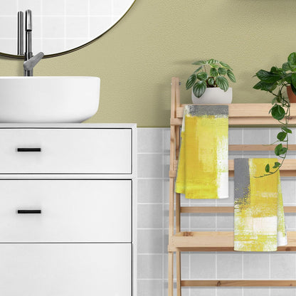Yellow and Grey Hand Towels 2 Pack Set - Modern Yellow Gray Kitchen Dish Towels with Hanging Loop, Modern Kitchen Decor, 16x24