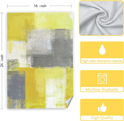 Yellow and Grey Hand Towels 2 Pack Set - Modern Yellow Gray Kitchen Dish Towels with Hanging Loop, Modern Kitchen Decor, 16x24