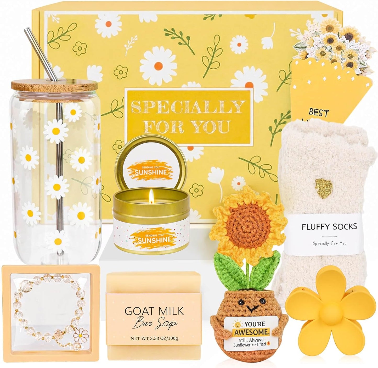Sunshine Birthday Gifts for Women, Teen Girl Gifts Trendy Stuff | Teenage Girl Gift Baskets, Cheer Up Set, Pick Me Up Box for Woman , Daughter, Sister, Her, Best Friend