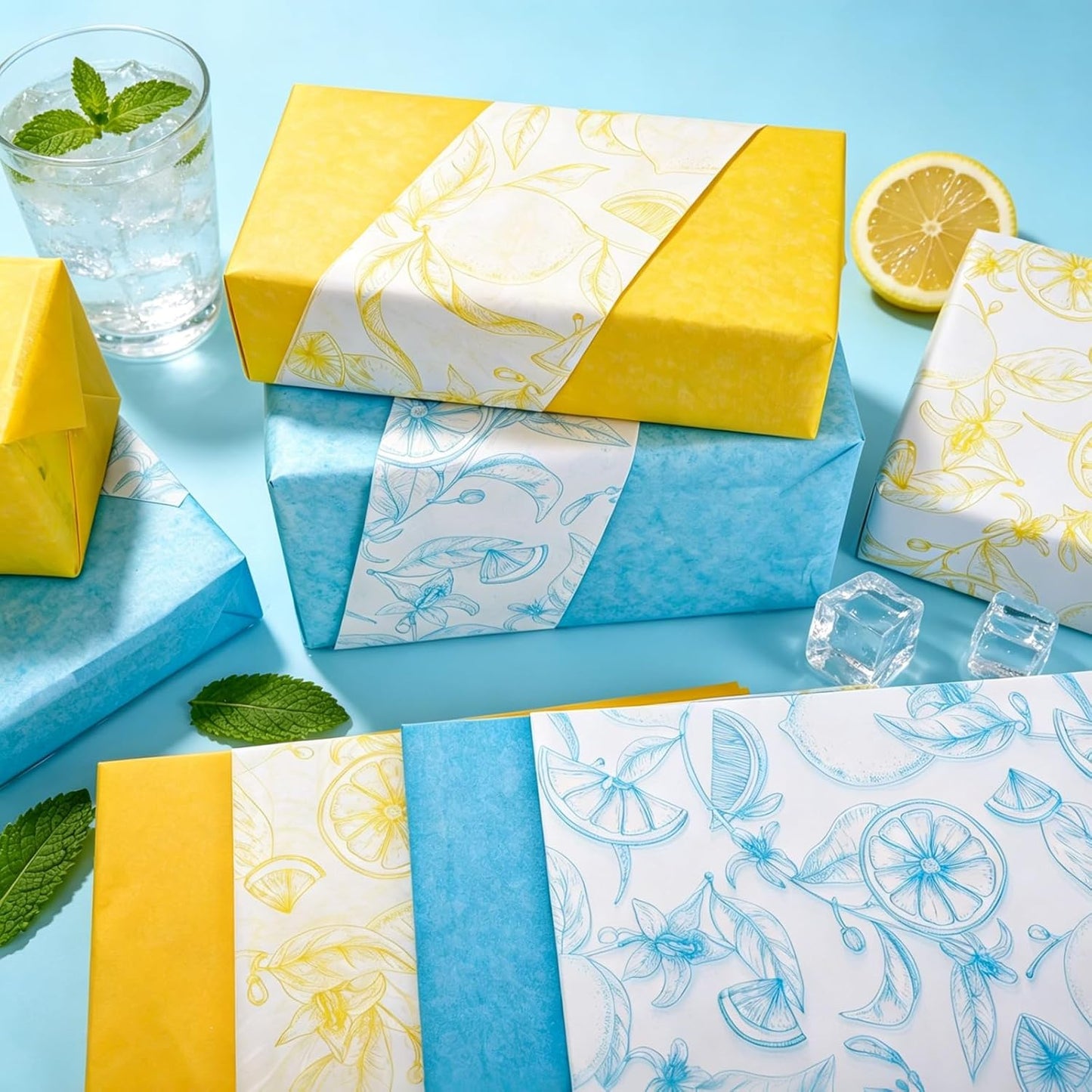 100 Sheets Lemon Prtint Tissue Paper, 20 x 14’’ 4 Styles Lemon Patterns Gift Wrapping Tissue Paper for DIY Pom-poms, Summer Fruit-Themed Birthday Party Decor