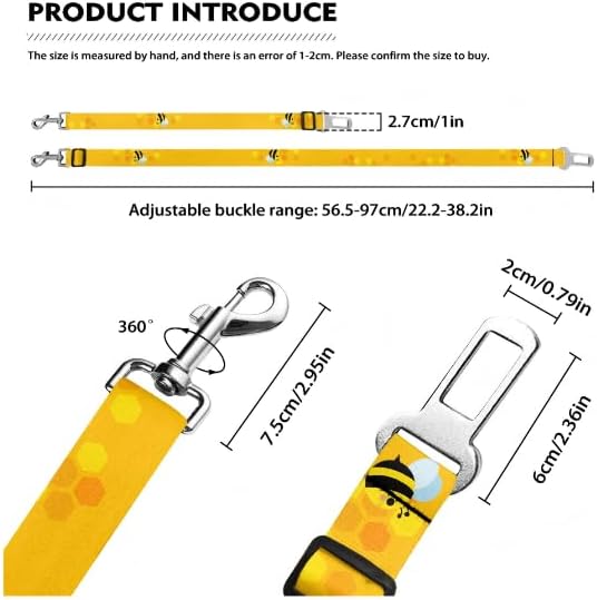 Adjustable Dog Car Seat Belt: 22.2-38.2 Inch Travel Safety Dog Car Harness, Fits Most Pets, Easily Clips to Harness or Collar, Lightweight & Sturdy Dog seat Belt for car Yellow