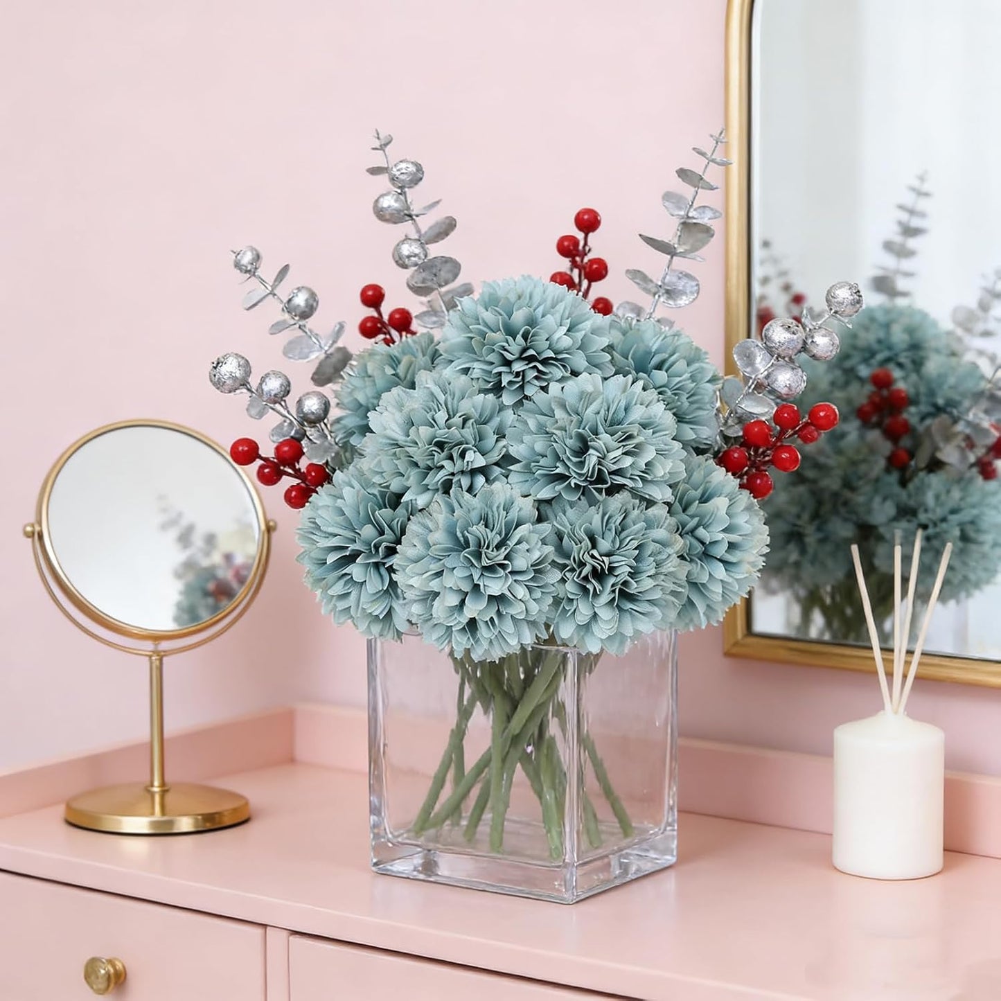 Kimura's Cabin 20pcs Fake Chrysanthemum Artificial Flowers Faux Silk Mums with Stem Balls Flowers for Vase Fillers Easter Home Table Floral Arrangements Wedding Party DIY Decoration(Yellow)