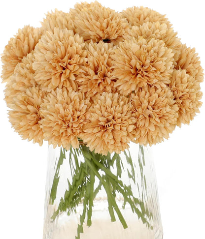 Kimura's Cabin 20pcs Fake Chrysanthemum Artificial Flowers Faux Silk Mums with Stem Balls Flowers for Vase Fillers Easter Home Table Floral Arrangements Wedding Party DIY Decoration(Yellow)