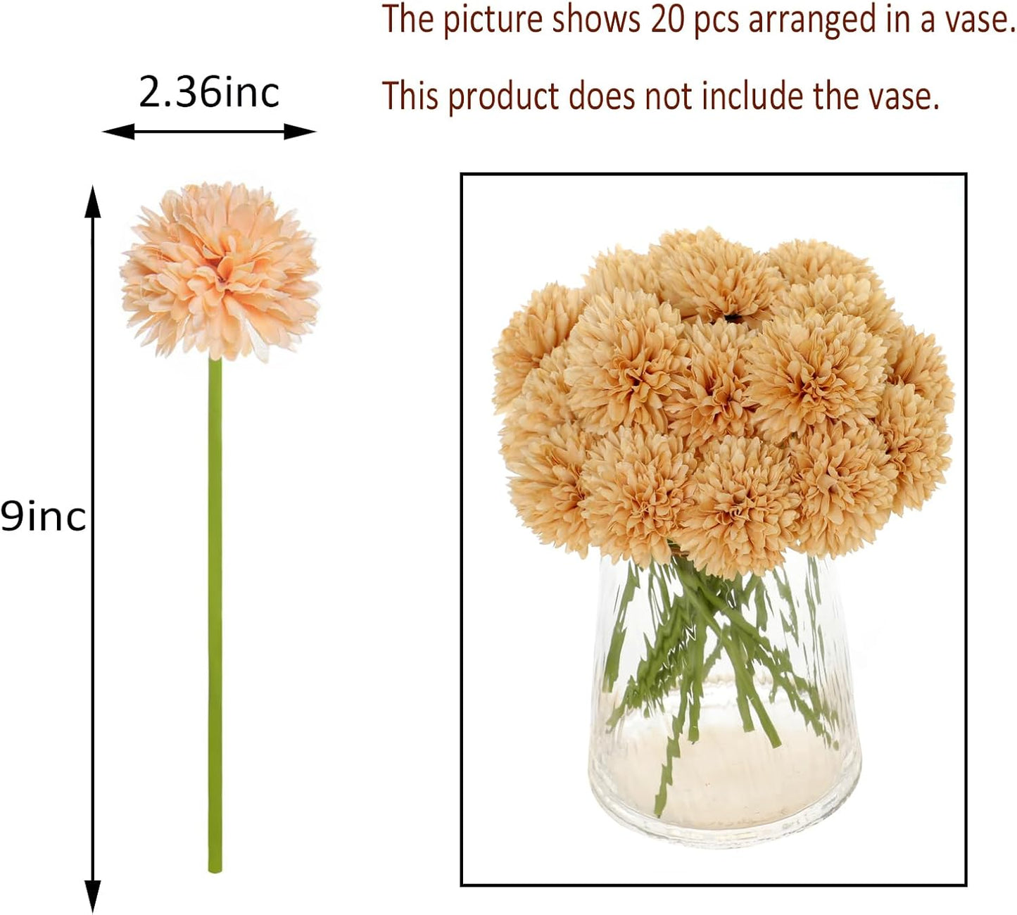 Kimura's Cabin 20pcs Fake Chrysanthemum Artificial Flowers Faux Silk Mums with Stem Balls Flowers for Vase Fillers Easter Home Table Floral Arrangements Wedding Party DIY Decoration(Yellow)