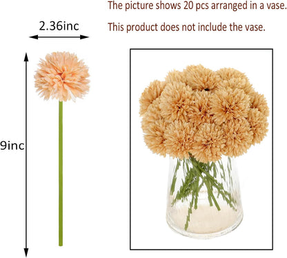 Kimura's Cabin 20pcs Fake Chrysanthemum Artificial Flowers Faux Silk Mums with Stem Balls Flowers for Vase Fillers Easter Home Table Floral Arrangements Wedding Party DIY Decoration(Yellow)