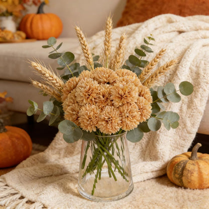 Kimura's Cabin 20pcs Fake Chrysanthemum Artificial Flowers Faux Silk Mums with Stem Balls Flowers for Vase Fillers Easter Home Table Floral Arrangements Wedding Party DIY Decoration(Yellow)