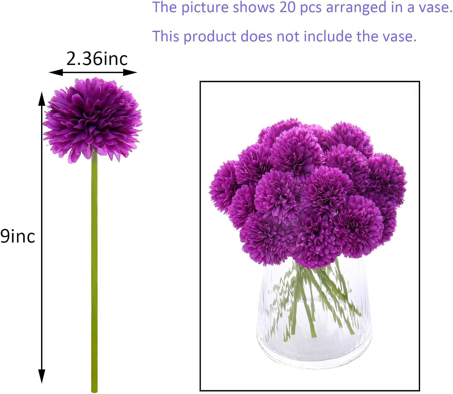 Kimura's Cabin 20pcs Fake Chrysanthemum Artificial Flowers Faux Silk Mums with Stem Balls Flowers for Vase Fillers Easter Home Table Floral Arrangements Wedding Party DIY Decoration(Yellow)