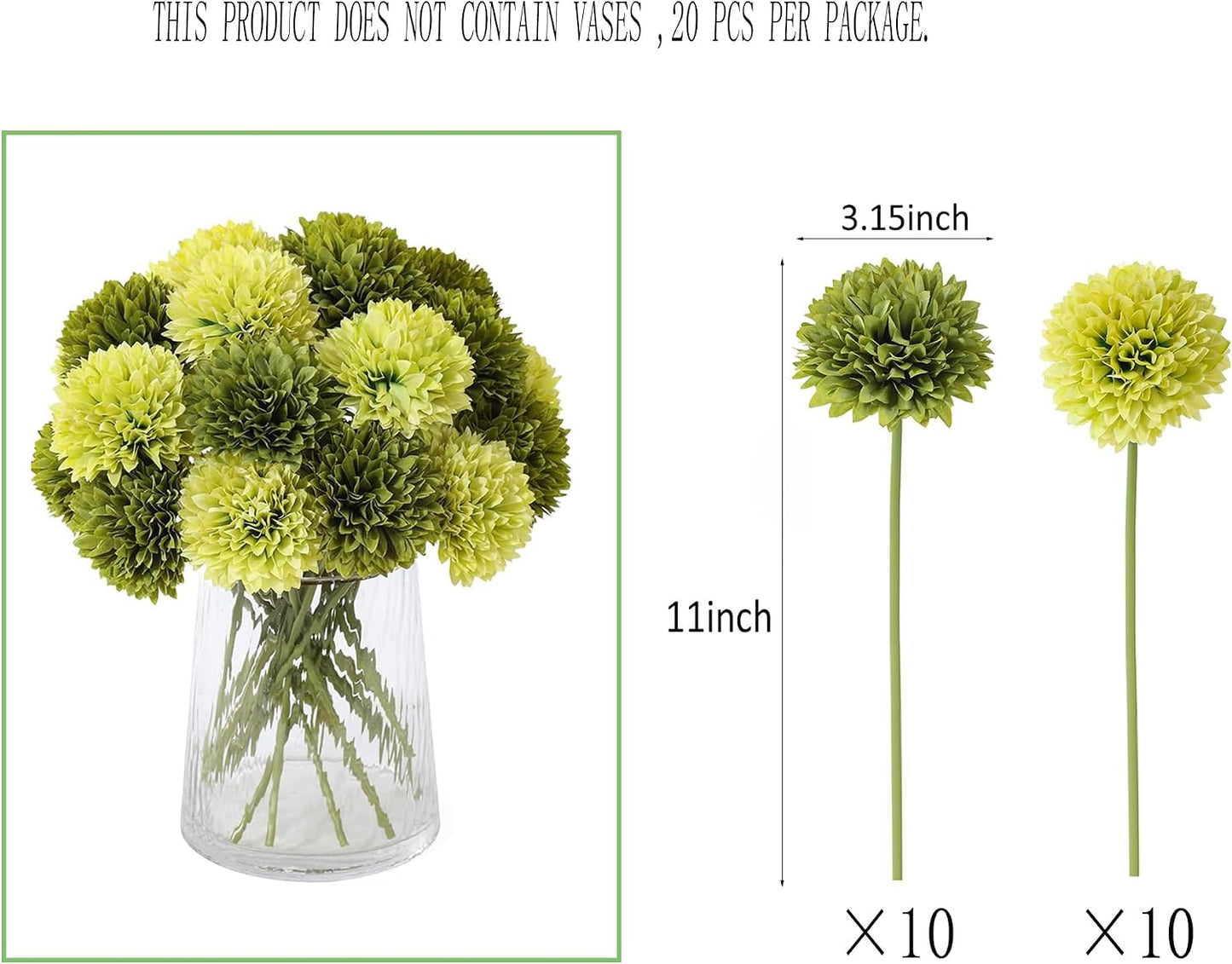 Kimura's Cabin 20pcs Fake Chrysanthemum Artificial Flowers Faux Silk Mums with Stem Balls Flowers for Vase Fillers Easter Home Table Floral Arrangements Wedding Party DIY Decoration(Yellow)