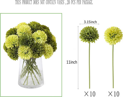 Kimura's Cabin 20pcs Fake Chrysanthemum Artificial Flowers Faux Silk Mums with Stem Balls Flowers for Vase Fillers Easter Home Table Floral Arrangements Wedding Party DIY Decoration(Yellow)
