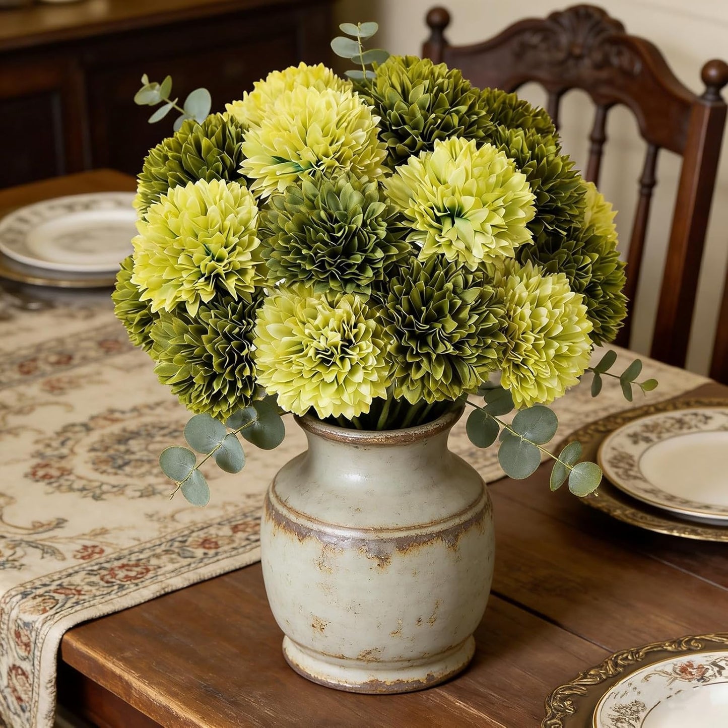 Kimura's Cabin 20pcs Fake Chrysanthemum Artificial Flowers Faux Silk Mums with Stem Balls Flowers for Vase Fillers Easter Home Table Floral Arrangements Wedding Party DIY Decoration(Yellow)