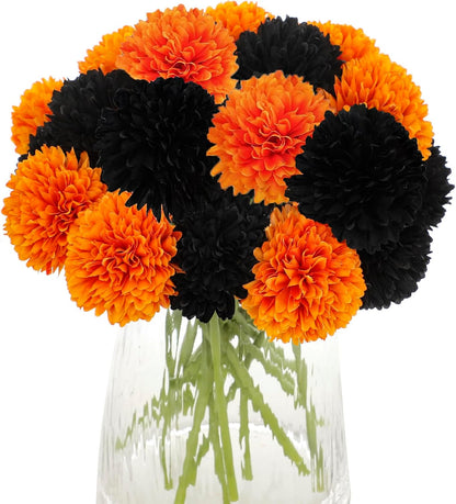 Kimura's Cabin 20pcs Fake Chrysanthemum Artificial Flowers Faux Silk Mums with Stem Balls Flowers for Vase Fillers Easter Home Table Floral Arrangements Wedding Party DIY Decoration(Yellow)