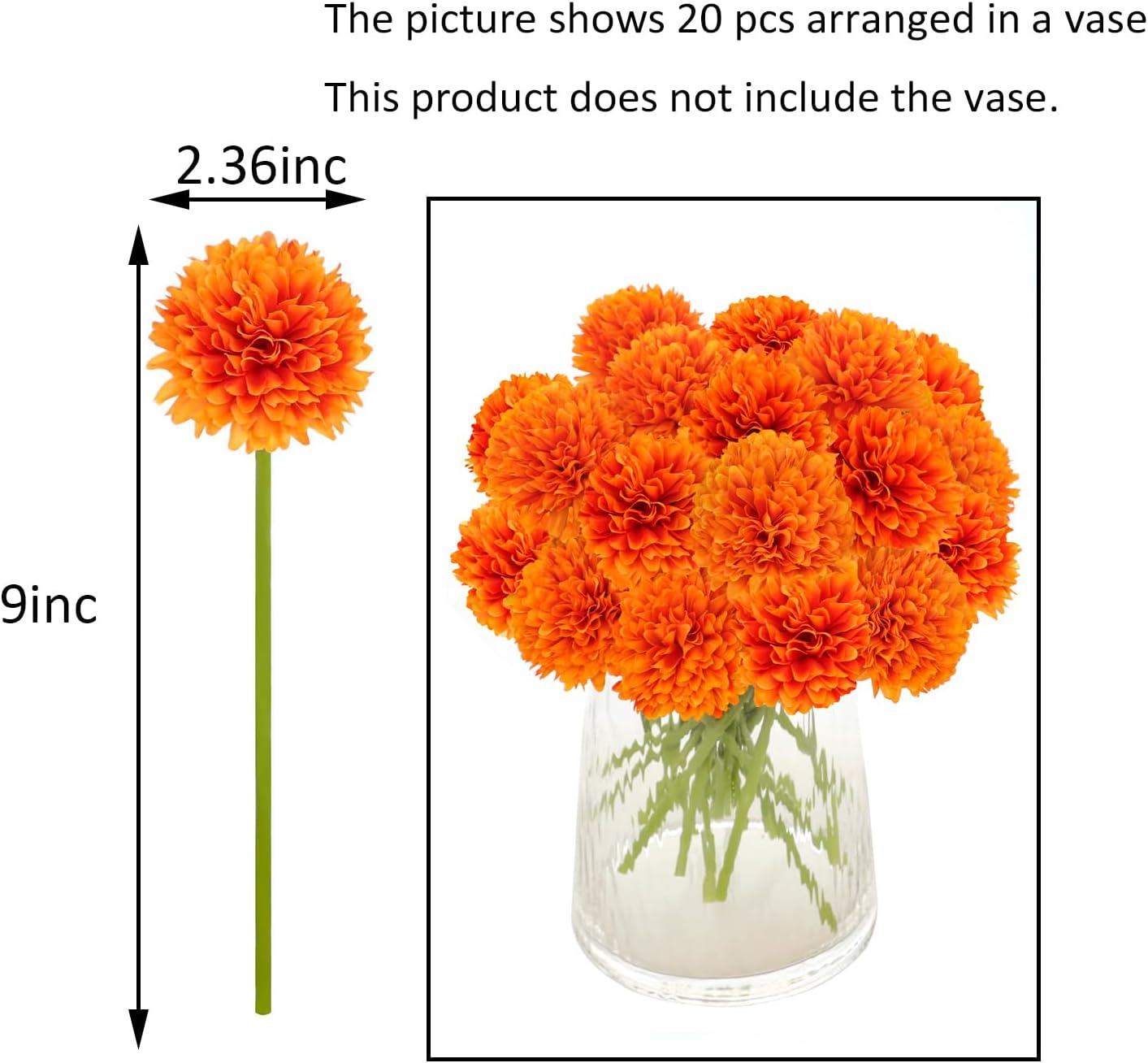 Kimura's Cabin 20pcs Fake Chrysanthemum Artificial Flowers Faux Silk Mums with Stem Balls Flowers for Vase Fillers Easter Home Table Floral Arrangements Wedding Party DIY Decoration(Yellow)