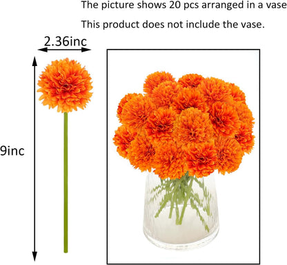 Kimura's Cabin 20pcs Fake Chrysanthemum Artificial Flowers Faux Silk Mums with Stem Balls Flowers for Vase Fillers Easter Home Table Floral Arrangements Wedding Party DIY Decoration(Yellow)
