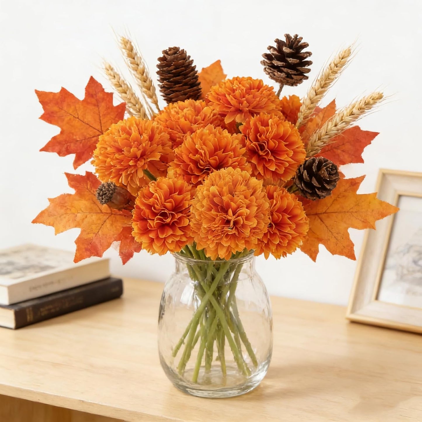 Kimura's Cabin 20pcs Fake Chrysanthemum Artificial Flowers Faux Silk Mums with Stem Balls Flowers for Vase Fillers Easter Home Table Floral Arrangements Wedding Party DIY Decoration(Yellow)