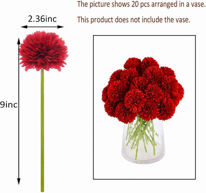 Kimura's Cabin 20pcs Fake Chrysanthemum Artificial Flowers Faux Silk Mums with Stem Balls Flowers for Vase Fillers Easter Home Table Floral Arrangements Wedding Party DIY Decoration(Yellow)