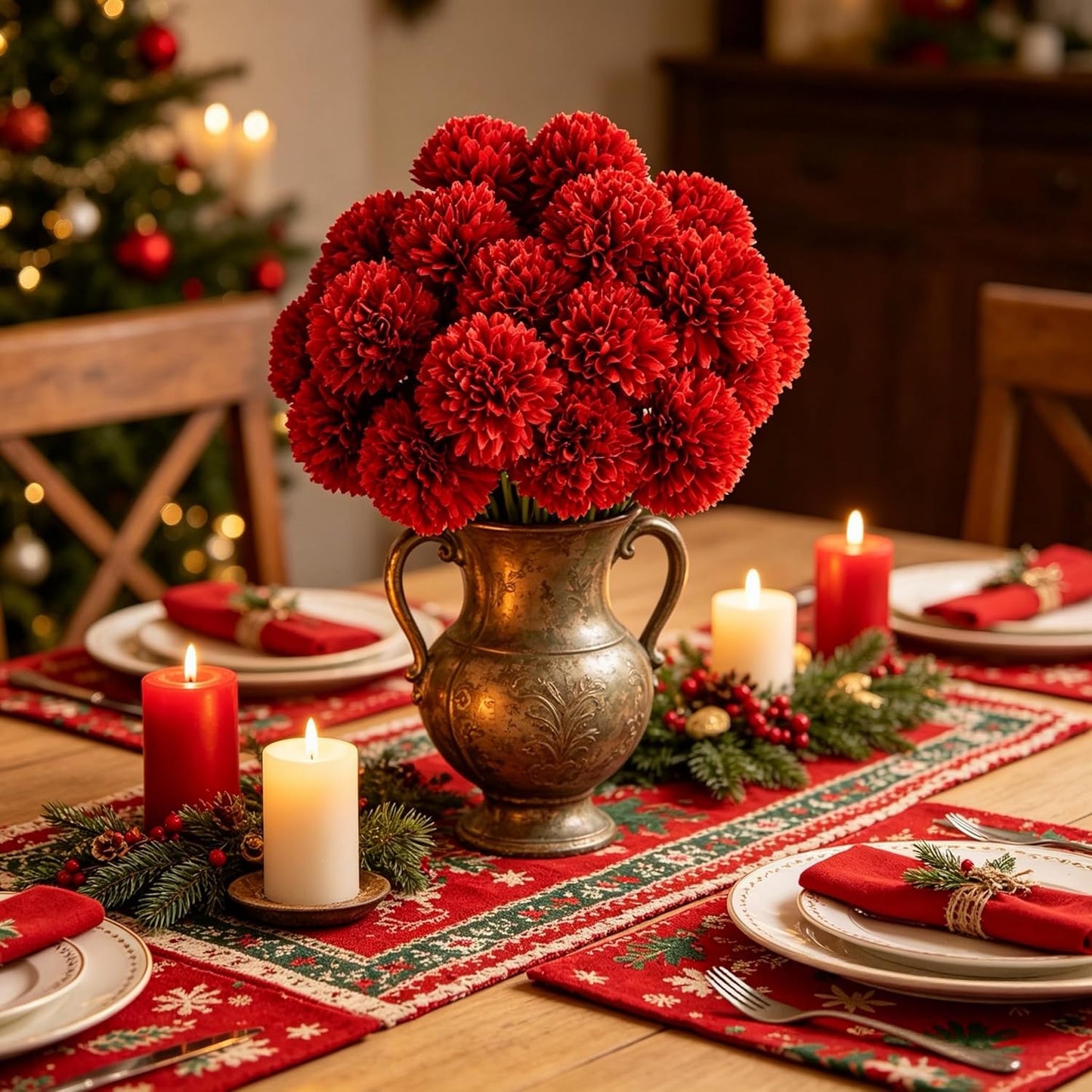 Kimura's Cabin 20pcs Fake Chrysanthemum Artificial Flowers Faux Silk Mums with Stem Balls Flowers for Vase Fillers Easter Home Table Floral Arrangements Wedding Party DIY Decoration(Yellow)