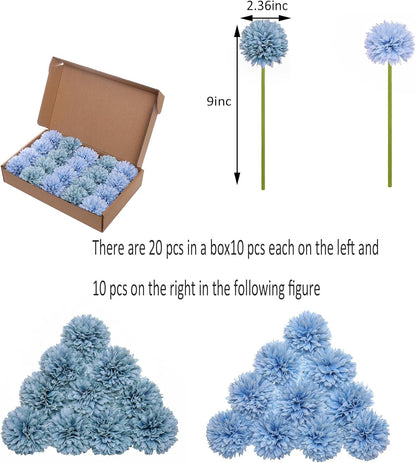 Kimura's Cabin 20pcs Fake Chrysanthemum Artificial Flowers Faux Silk Mums with Stem Balls Flowers for Vase Fillers Easter Home Table Floral Arrangements Wedding Party DIY Decoration(Yellow)