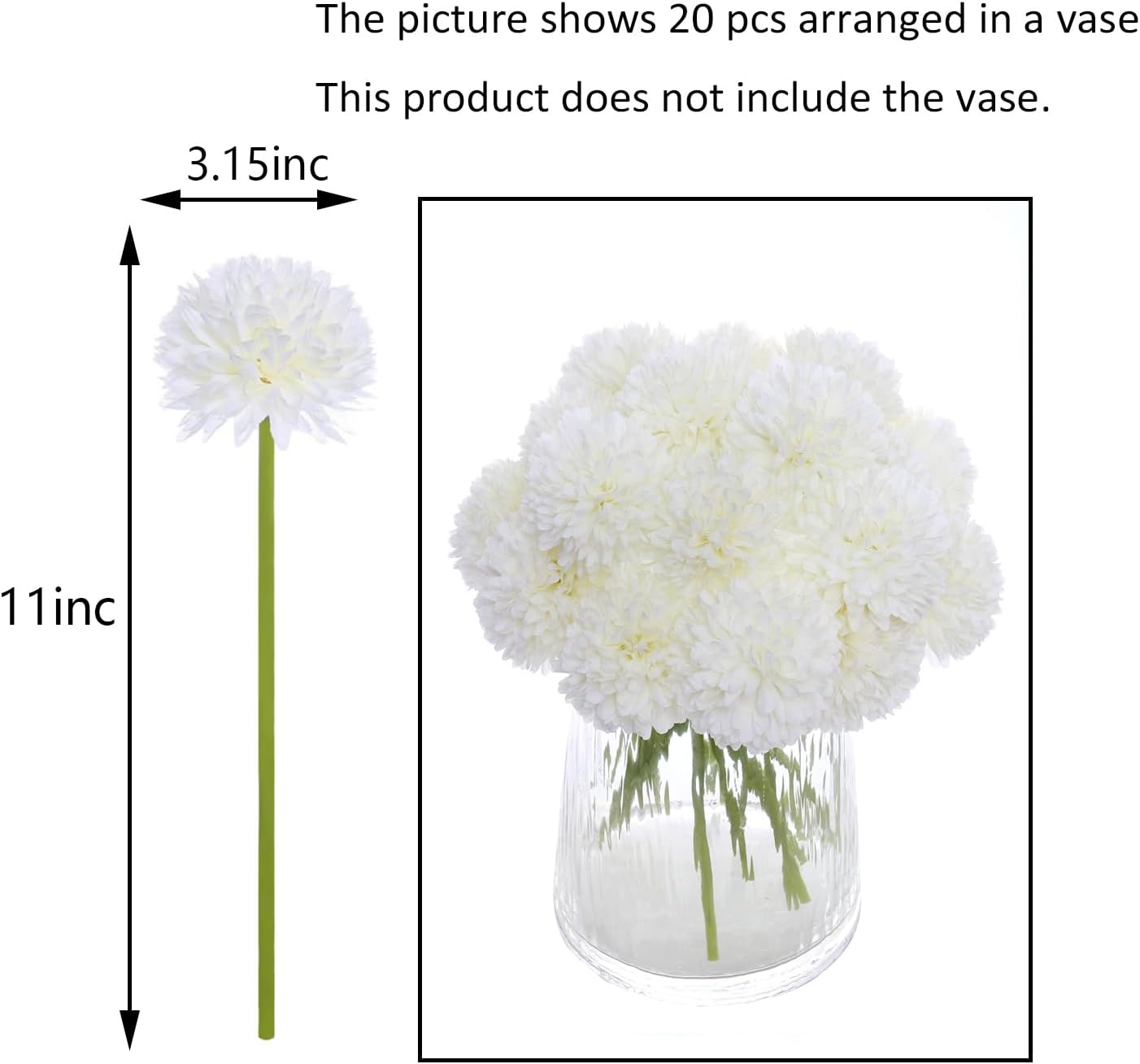 Kimura's Cabin 20pcs Fake Chrysanthemum Artificial Flowers Faux Silk Mums with Stem Balls Flowers for Vase Fillers Easter Home Table Floral Arrangements Wedding Party DIY Decoration(Yellow)