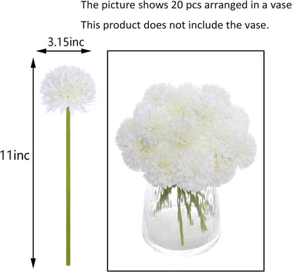 Kimura's Cabin 20pcs Fake Chrysanthemum Artificial Flowers Faux Silk Mums with Stem Balls Flowers for Vase Fillers Easter Home Table Floral Arrangements Wedding Party DIY Decoration(Yellow)