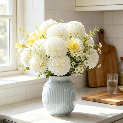 Kimura's Cabin 20pcs Fake Chrysanthemum Artificial Flowers Faux Silk Mums with Stem Balls Flowers for Vase Fillers Easter Home Table Floral Arrangements Wedding Party DIY Decoration(Yellow)