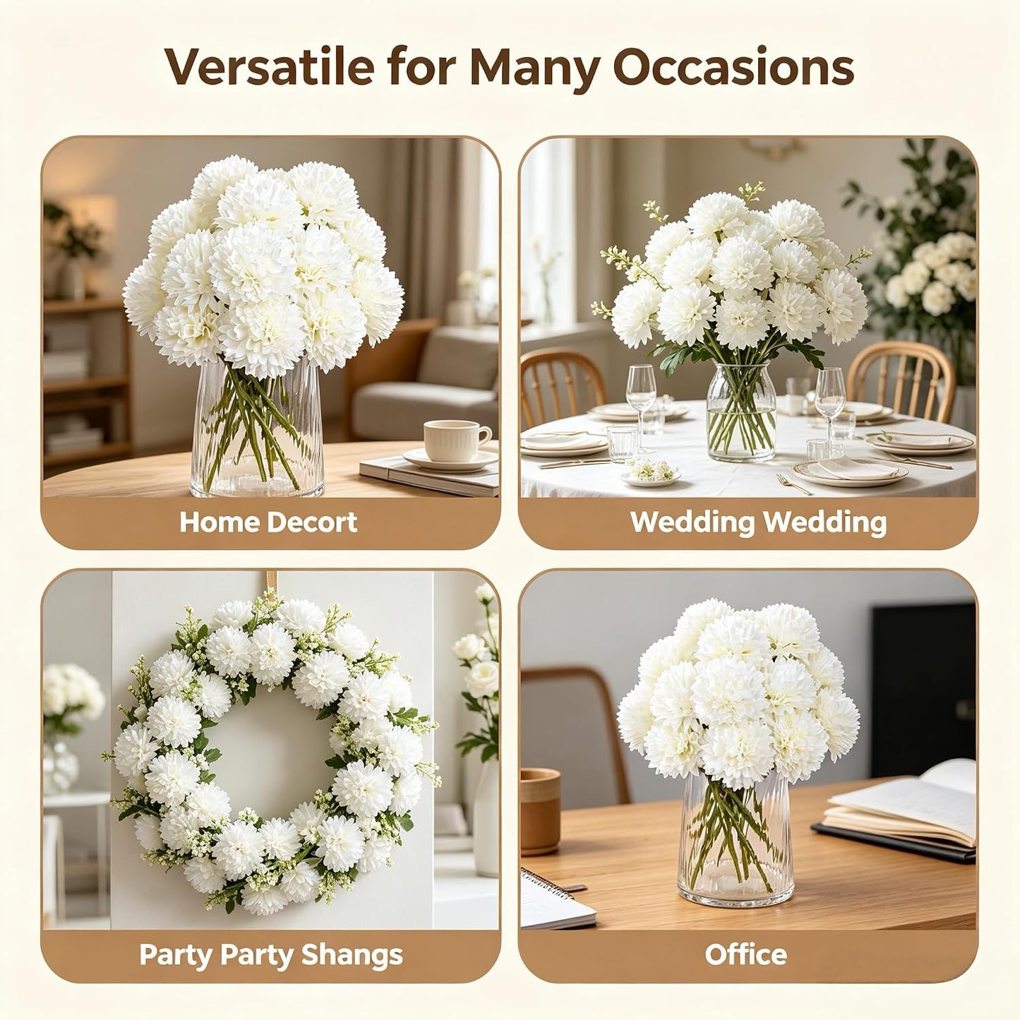 Kimura's Cabin 20pcs Fake Chrysanthemum Artificial Flowers Faux Silk Mums with Stem Balls Flowers for Vase Fillers Easter Home Table Floral Arrangements Wedding Party DIY Decoration(Yellow)