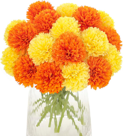 Kimura's Cabin 20pcs Fake Chrysanthemum Artificial Flowers Faux Silk Mums with Stem Balls Flowers for Vase Fillers Easter Home Table Floral Arrangements Wedding Party DIY Decoration(Yellow)