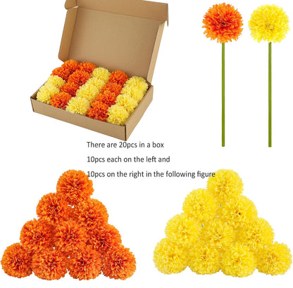 Kimura's Cabin 20pcs Fake Chrysanthemum Artificial Flowers Faux Silk Mums with Stem Balls Flowers for Vase Fillers Easter Home Table Floral Arrangements Wedding Party DIY Decoration(Yellow)