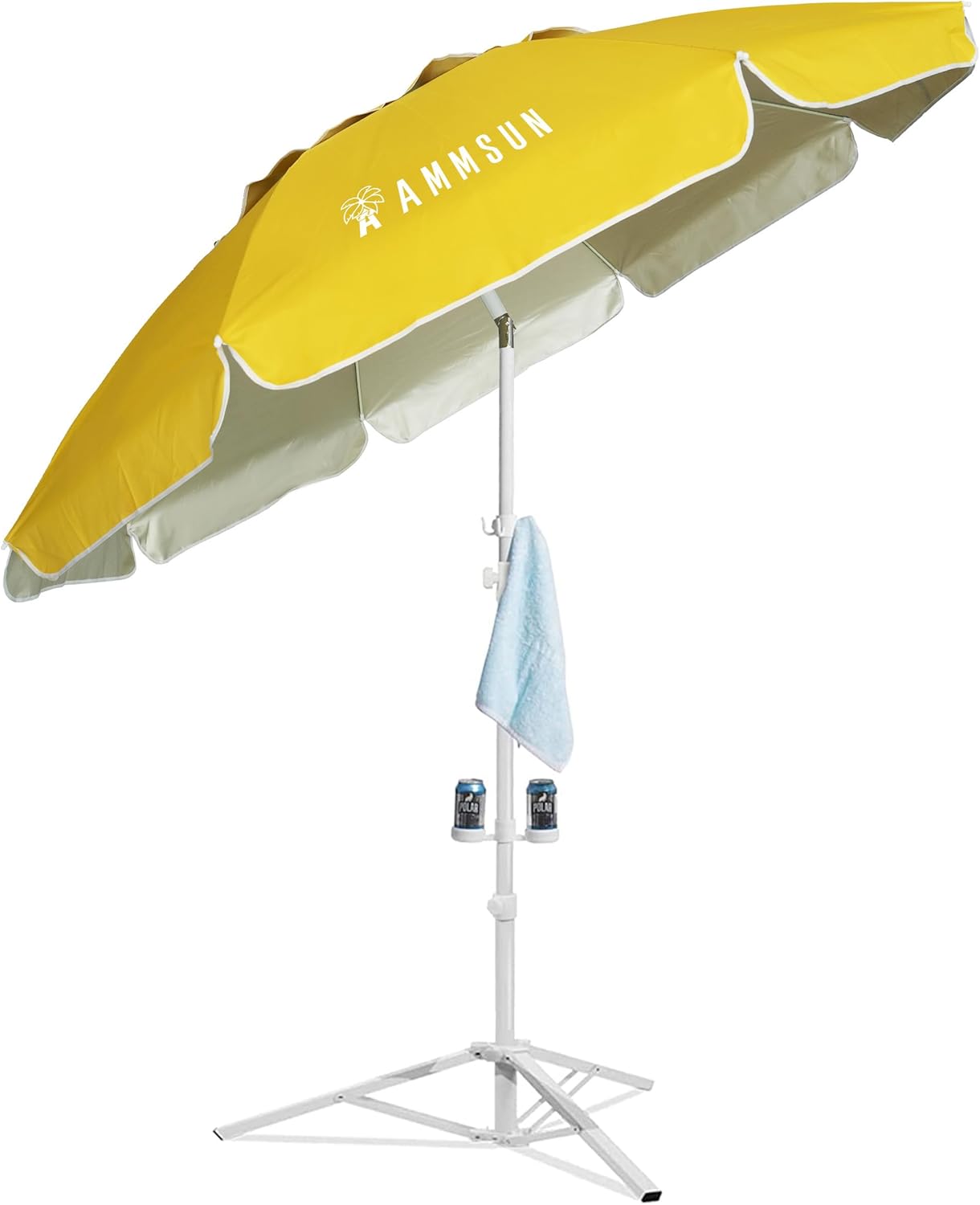 Shade Umbrella, Premium Portable Umbrella with Stand, 6.5ft Lightweight Free Standing Canopy for Sporting Games, Adjustable Instant Sun Protection and Easy to Carry, Yellow
