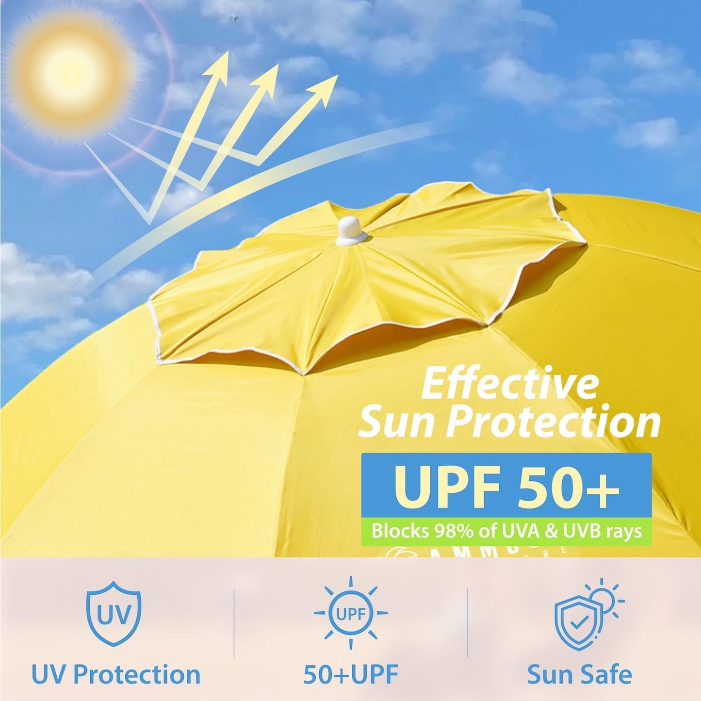 Shade Umbrella, Premium Portable Umbrella with Stand, 6.5ft Lightweight Free Standing Canopy for Sporting Games, Adjustable Instant Sun Protection and Easy to Carry, Yellow