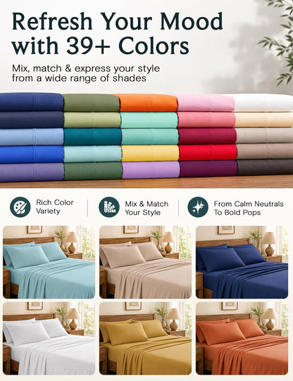 California King Sheets Sets, Deep Pocket Cal King Sheet Bed Sheets 4PC, Cooling Sheet Cal King Size, Soft Breathable Hotel Bedding, Silky Fitted Sheet & Pillowcase Sets, Lemon Yellow