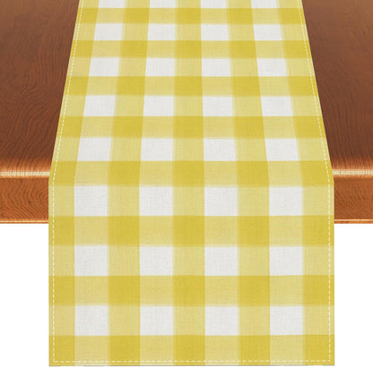 Watercolor Yellow White Buffalo Check Plaid Table Runner Gingham Tablecloth Farmhouse Spring Summer Easter Home Kitchen Table Decoration-13×72''(Yellow and White)