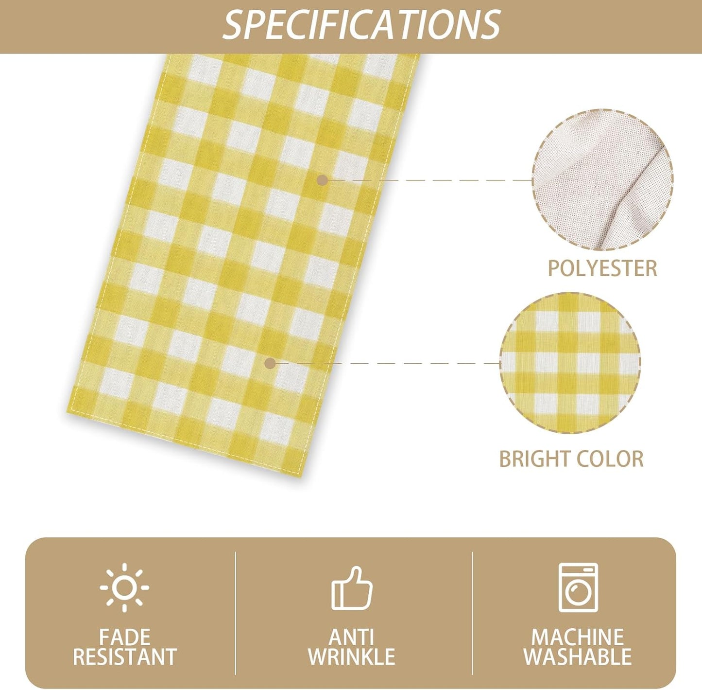 Watercolor Yellow White Buffalo Check Plaid Table Runner Gingham Tablecloth Farmhouse Spring Summer Easter Home Kitchen Table Decoration-13×72''(Yellow and White)