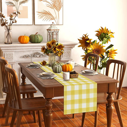 Watercolor Yellow White Buffalo Check Plaid Table Runner Gingham Tablecloth Farmhouse Spring Summer Easter Home Kitchen Table Decoration-13×72''(Yellow and White)