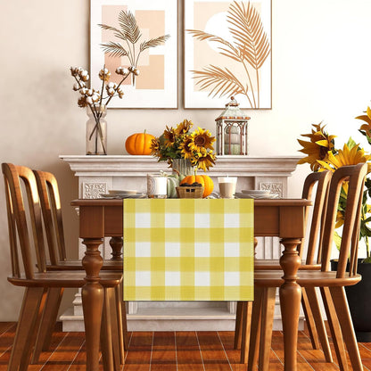 Watercolor Yellow White Buffalo Check Plaid Table Runner Gingham Tablecloth Farmhouse Spring Summer Easter Home Kitchen Table Decoration-13×72''(Yellow and White)