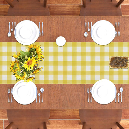 Watercolor Yellow White Buffalo Check Plaid Table Runner Gingham Tablecloth Farmhouse Spring Summer Easter Home Kitchen Table Decoration-13×72''(Yellow and White)