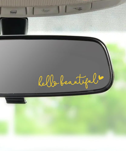 Rearview Mirror Decal,Hello Beautiful Decal,Car Accessories Stickers Rearview Mirror Sticker (Yellow)