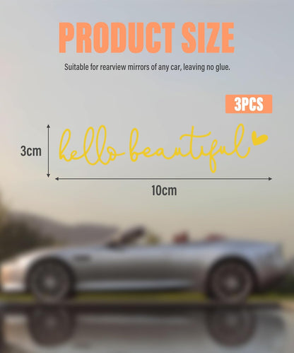 Rearview Mirror Decal,Hello Beautiful Decal,Car Accessories Stickers Rearview Mirror Sticker (Yellow)