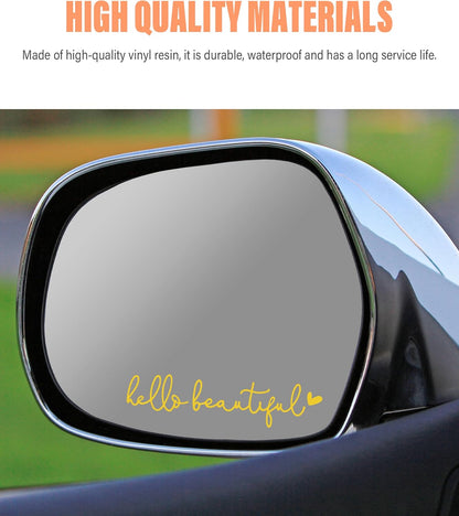 Rearview Mirror Decal,Hello Beautiful Decal,Car Accessories Stickers Rearview Mirror Sticker (Yellow)