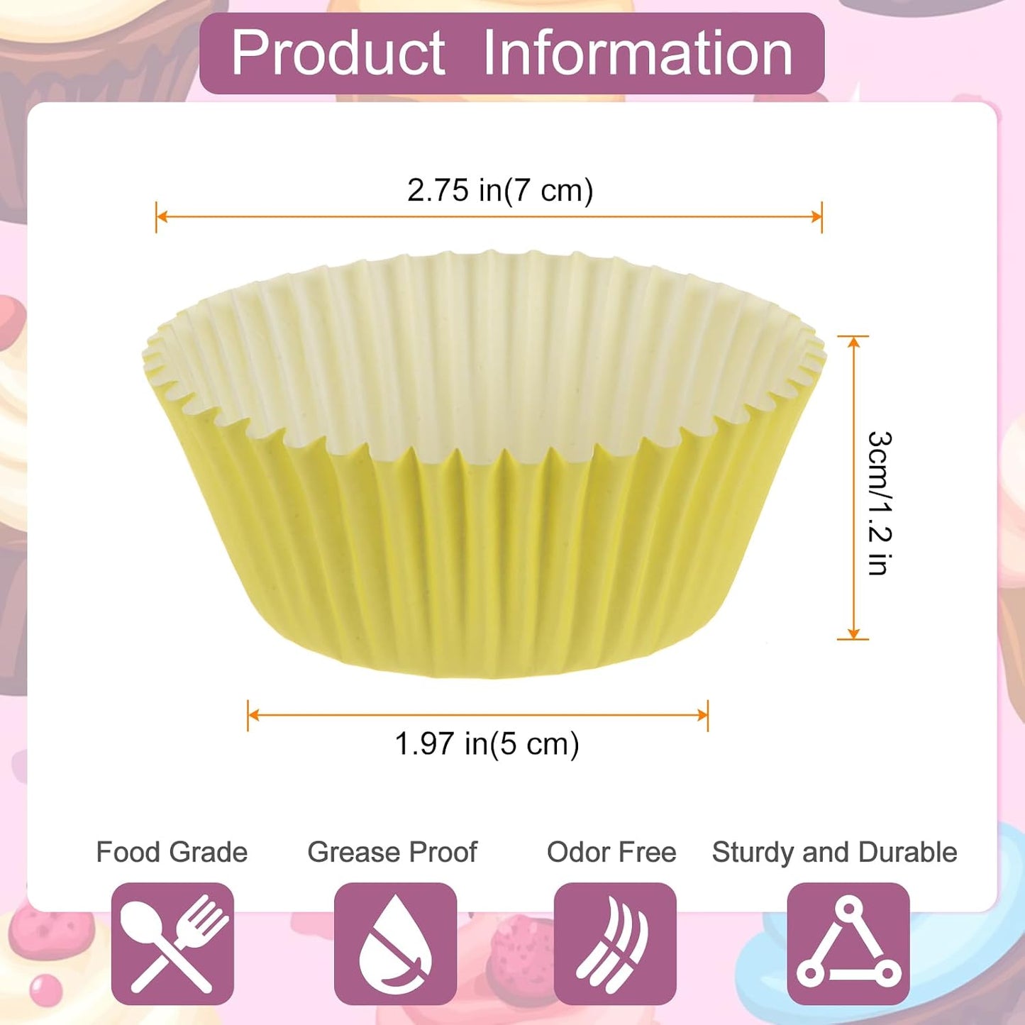 300 Count Cupcake Liners Yellow Cupcake Cups Standard Size Muffins Liners Papers Baking Cups Wrappers Greaseproof for Party Wedding Birthday