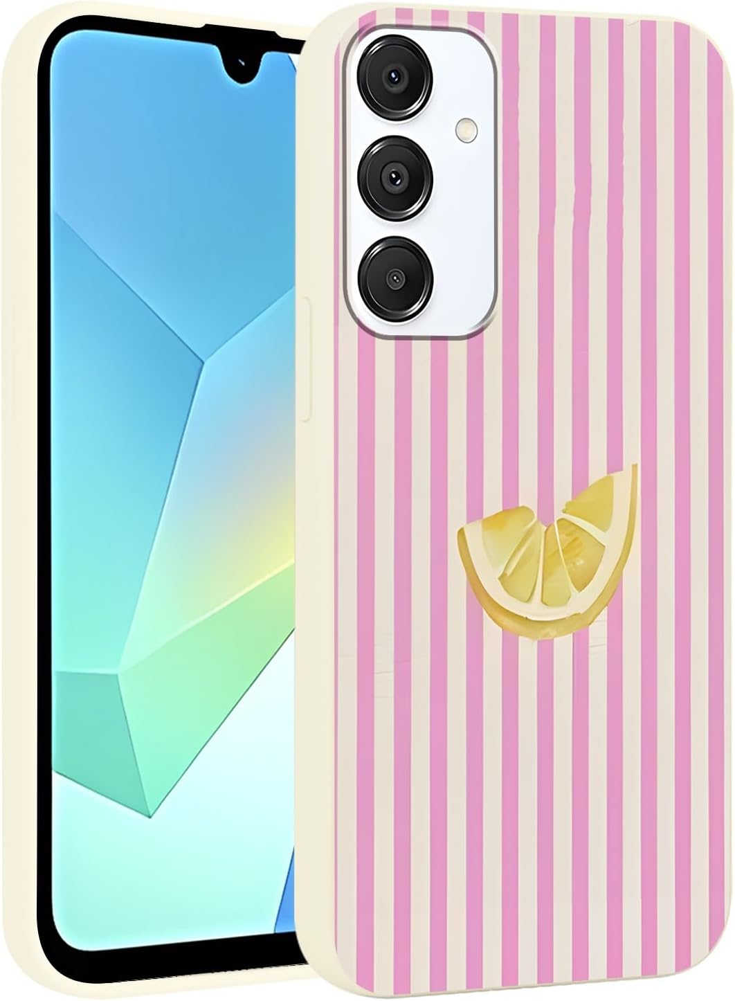 Cute Striped Case for Samsung Galaxy A16 5G Summer, Aesthetic Pink White Stripes Lemons Pattern Design Print Phone Cover for Women Men, Soft TPU Protective Shell for Samsung A16 5G 6,7"