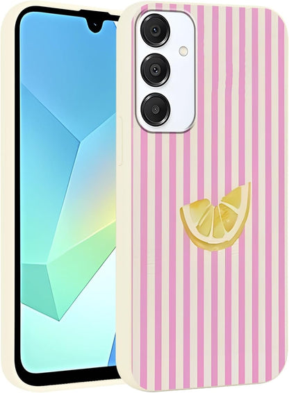 Cute Striped Case for Samsung Galaxy A16 5G Summer, Aesthetic Pink White Stripes Lemons Pattern Design Print Phone Cover for Women Men, Soft TPU Protective Shell for Samsung A16 5G 6,7"