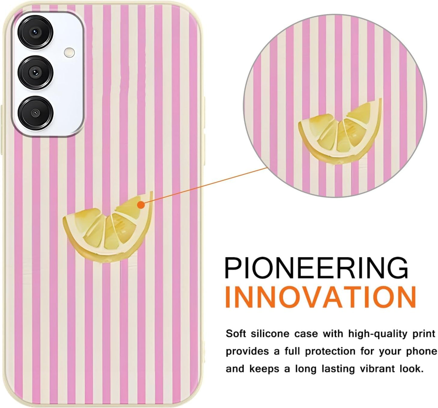 Cute Striped Case for Samsung Galaxy A16 5G Summer, Aesthetic Pink White Stripes Lemons Pattern Design Print Phone Cover for Women Men, Soft TPU Protective Shell for Samsung A16 5G 6,7"