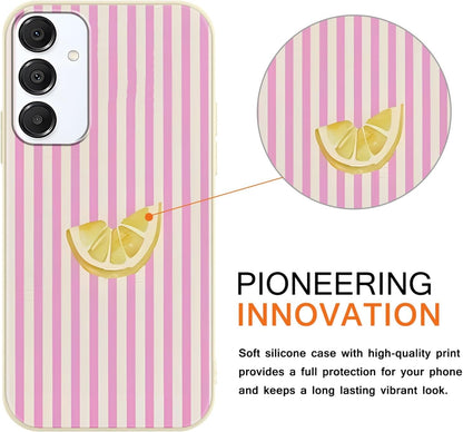 Cute Striped Case for Samsung Galaxy A16 5G Summer, Aesthetic Pink White Stripes Lemons Pattern Design Print Phone Cover for Women Men, Soft TPU Protective Shell for Samsung A16 5G 6,7"