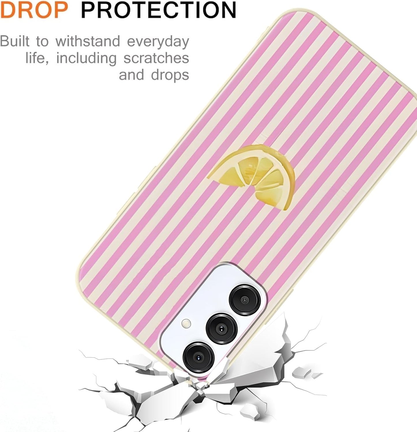 Cute Striped Case for Samsung Galaxy A16 5G Summer, Aesthetic Pink White Stripes Lemons Pattern Design Print Phone Cover for Women Men, Soft TPU Protective Shell for Samsung A16 5G 6,7"