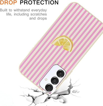 Cute Striped Case for Samsung Galaxy A16 5G Summer, Aesthetic Pink White Stripes Lemons Pattern Design Print Phone Cover for Women Men, Soft TPU Protective Shell for Samsung A16 5G 6,7"